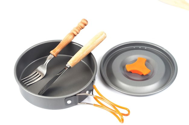 camping cooking pan or pot  on white background