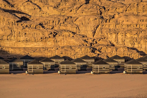 Camping in the desert wadi rum. camp houses in wadi rum,\
jordan