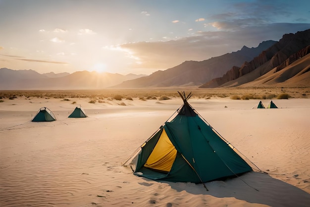camping in the desert with mountains in the background