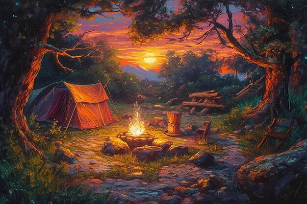 Camping Fairy Lights en Sunset Campfire