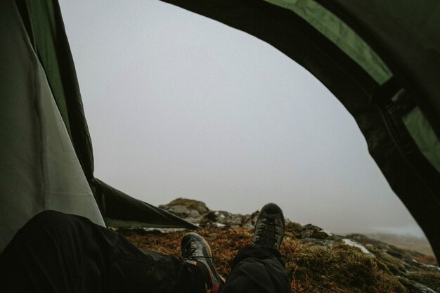 Camping at a misty Glen Coe in Scotland