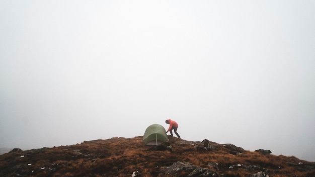 Camping at a misty Glen Coe in Scotland