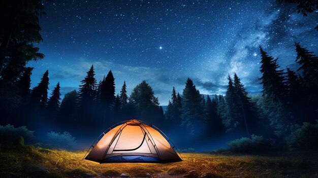 camping in the mountains the night sky with stars