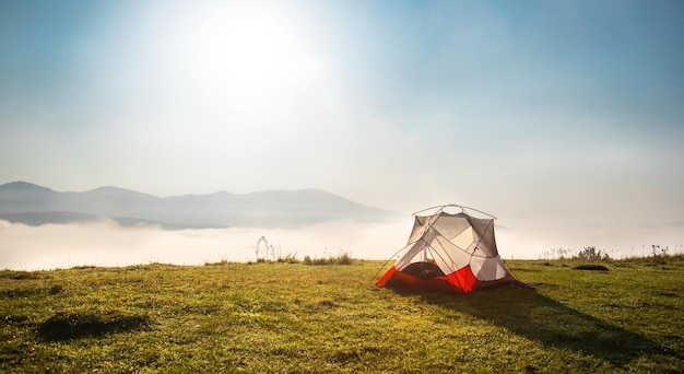 Camping in the nature. relax in a tent.