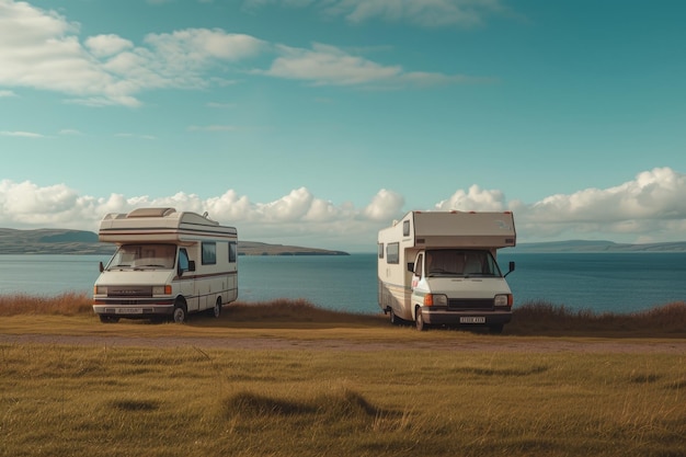 Camping near the lake in a motorhome Camping in a camper van