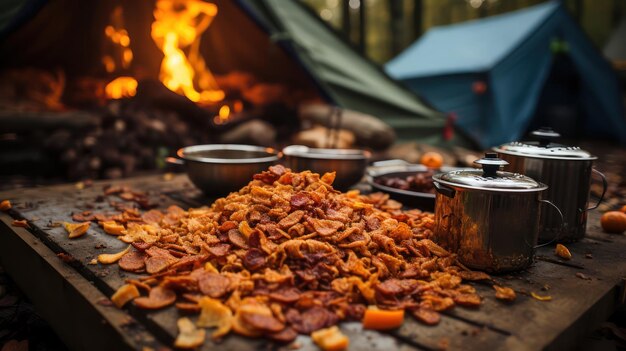 Camping ontbijt met spek UHD behang