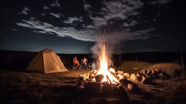 Camping under open sky and roasting marshmallows AI generated