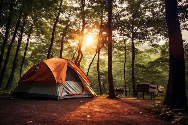 Кемпинг, палатка для пикника, кемпинг в лесу для пеших прогулок на открытом воздухе