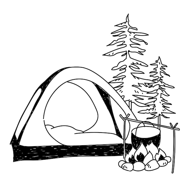 Camping png lijnkunst doorzichtige achtergrond