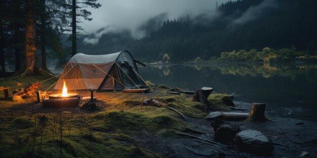 Camping on rainy day