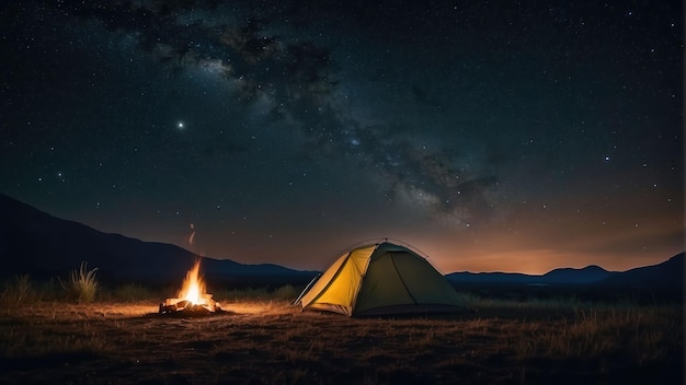 Camping under starry sky with tent