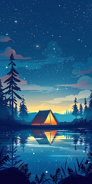 Camping tent campfire illustration background camping adventure outdoor park lake nature landscape