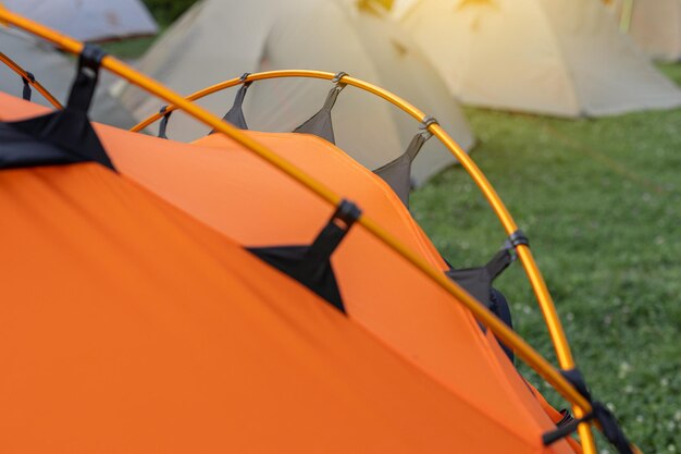 Camping tent details in forest during day light