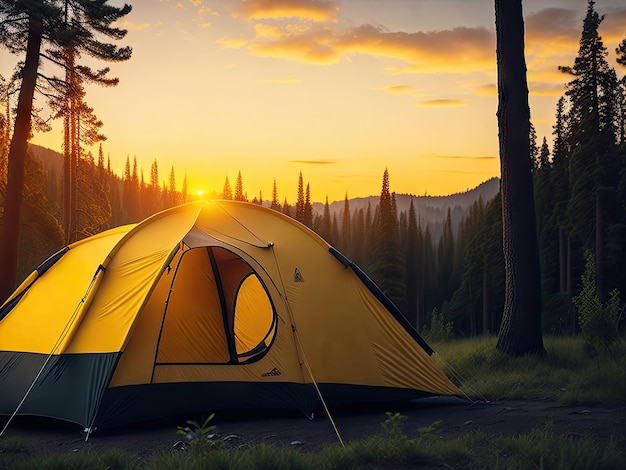 Photo camping tent in the forest ai generative