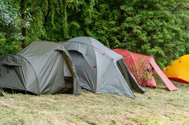 Camping and tent under the  forest . Camping tent in a camping in a forest