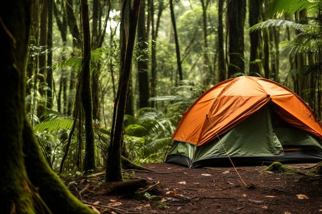 森の中のキャンプテント