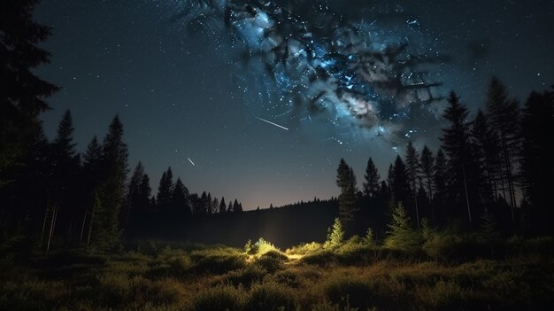 A camping tent is lit up with a milky way in the sky.