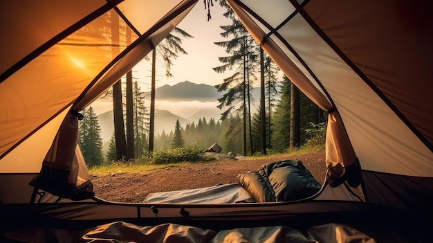 A camping tent in a nature hiking spot view