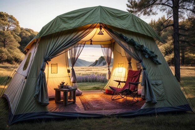 Camping tent reizen ontspannen rust tent opzetten in het bos