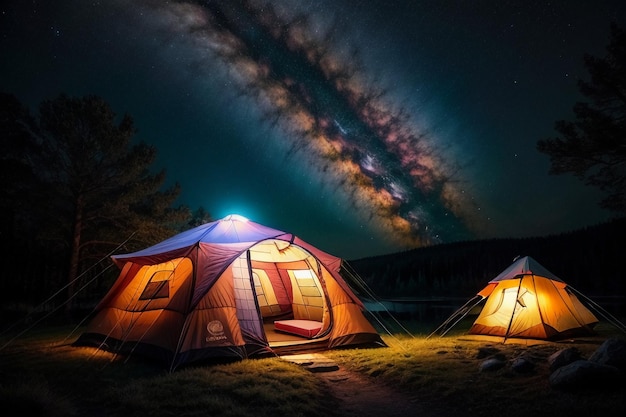 Camping tent reizen ontspannen rust tent opzetten in het bos