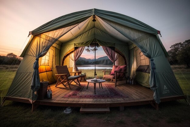 Camping tent reizen ontspannen rust tent opzetten in het bos