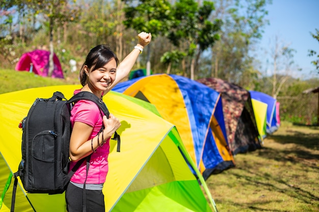 Camping tent for summer in the morning