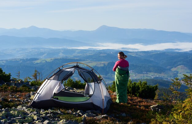 Camping on the top of mountain on morning