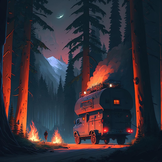 Camping van in the nature