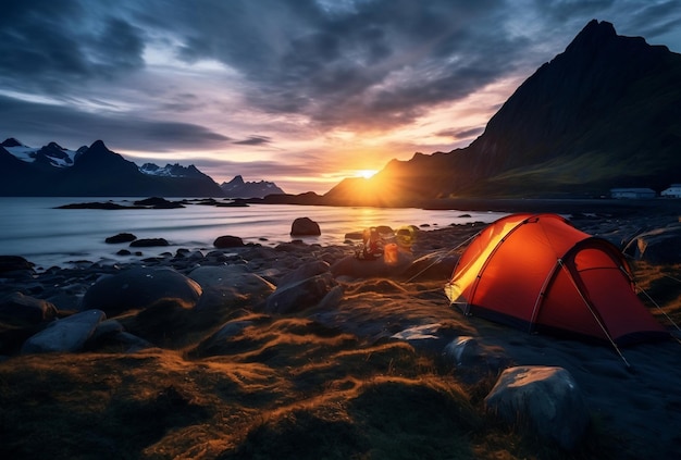 Camping with tents near the beach