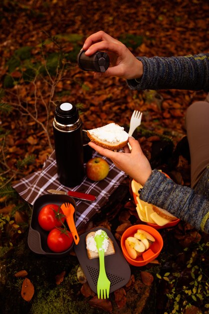 Campsite kit for snacks and drinking tea or coffee