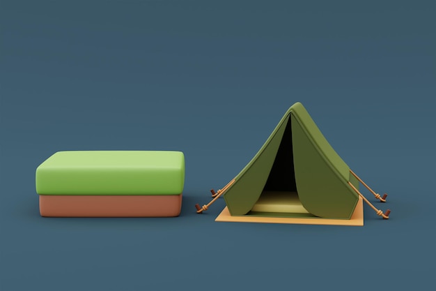 Campsite with empty product podium surrounded by camping tents on blue background,holiday vacation concept .minimal style.3d rendering.