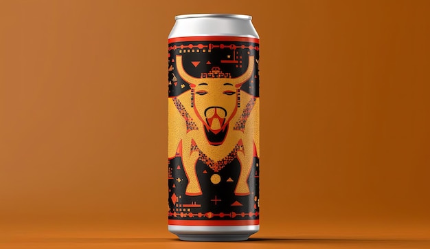 a can of beer with a bull on it