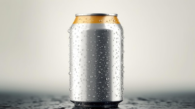 A can of beer with water droplets on the top