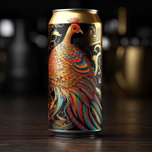 a can of chicken is on a table with a colorful design