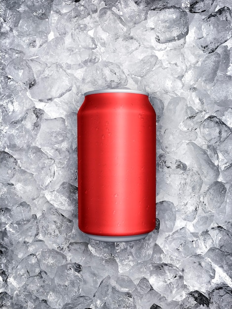 Can of cold beverage ice cubea of juicy Summer refreshing drink