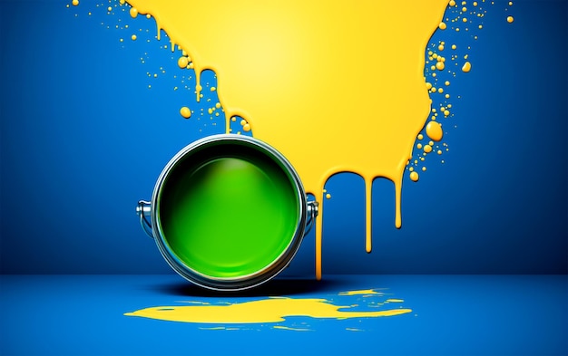 Can of green and yellow paint symbolizing brazil colors