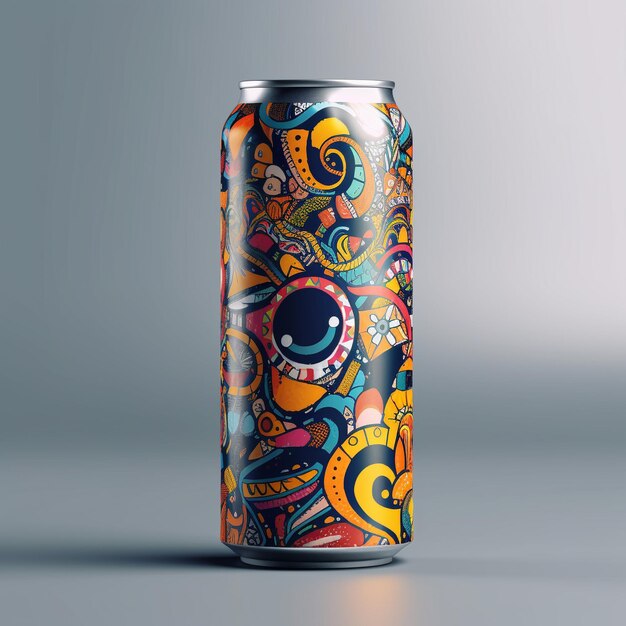 Photo a can of mexican style beer with a colorful pattern on the side.