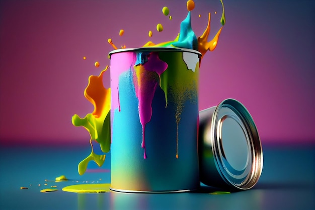 A can of paint on a multicolored backgroundgenerative ai