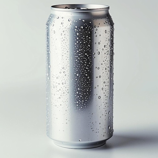 A can of soda with water droplets on it