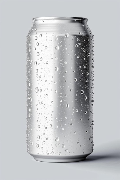 a can of soda with water droplets on it