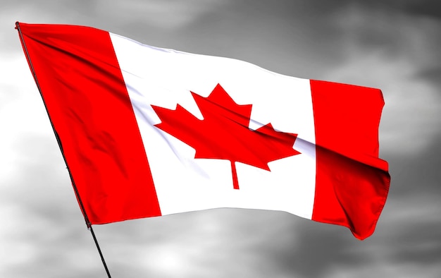 Canada 3d waving flag and grey cloud background image