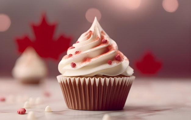 Canada Cupcake with maple leaf Canada Day concept Generative AI