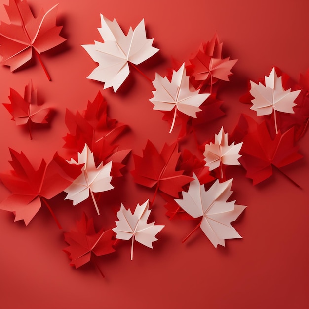 Canada dag achtergrond met rood en met esdoorn bladeren