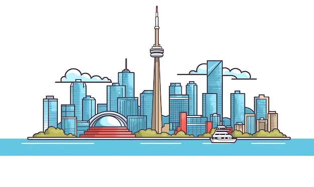 Canada dag banner met vlag en ballon achtergrond met skyline van de stad Ai gegenereerd