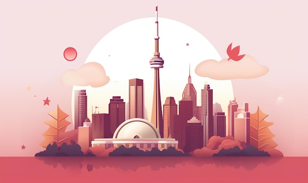 Canada day banner with flag and balloon background with city skyline Ai Generated