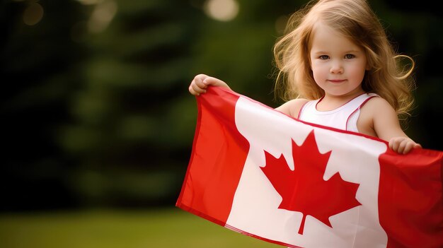 Canada day cute girl with canadian flag celebration AI generated image