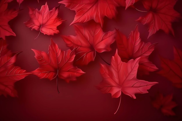 Photo canada day design of red maple leaves background with copy space generate ai