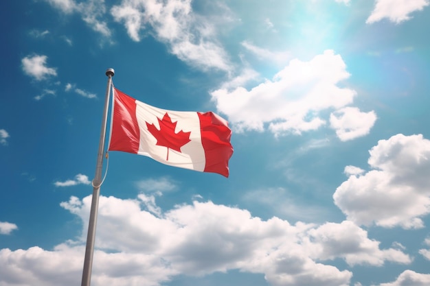 Canada flag on blue sky background Illustration AI GenerativexA