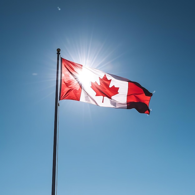 澄んだ青い空にカナダの国旗 生成 ai
