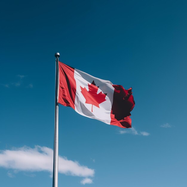 Canada flag in clear blue sky generative ai